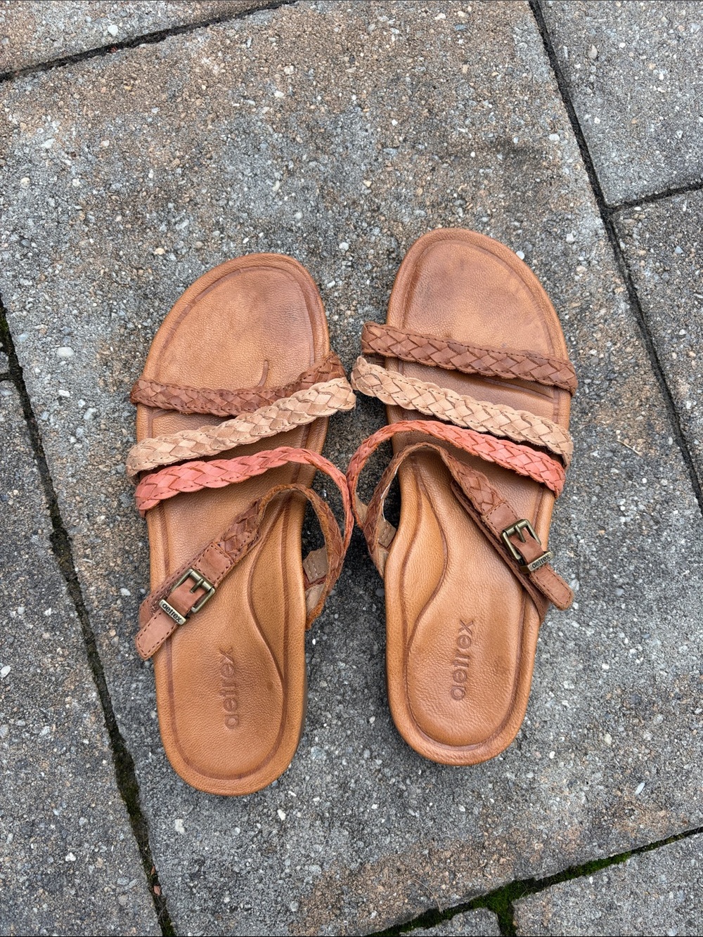 Aetrex Leather Braided Strappy Sandals